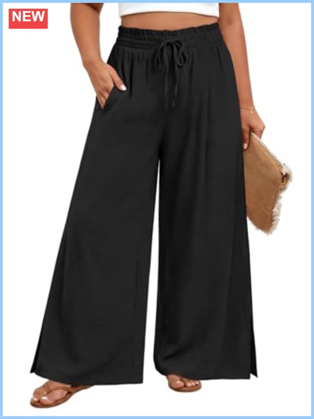 Plus Size Wide Leg Palazzo Pants High Waisted Casual Trousers with Pockets